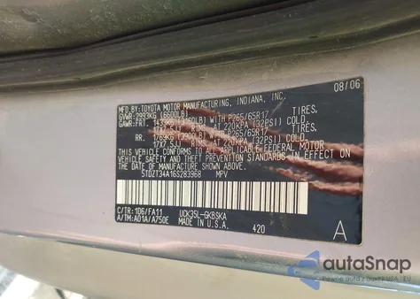 2006 Toyota Sequoia Sr5 V8 из США, поврежденный, VIN 5TDZT34A16S283968